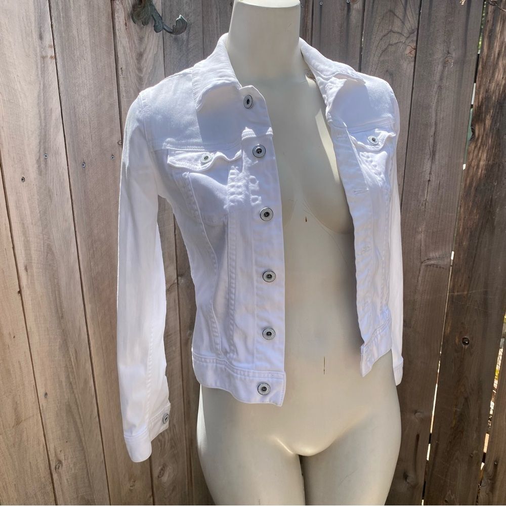 Ag Adriano Goldschmied White and Pink Jean Jacket with Artistic Back XS - Picture 2 of 10